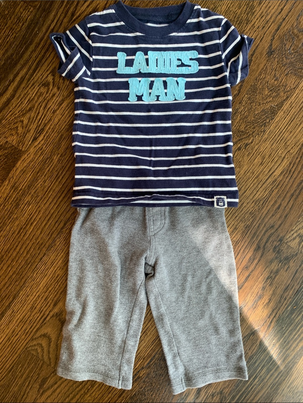 Kids Navy Stripe 'Ladies Man' Set with Gray Pants -9mo